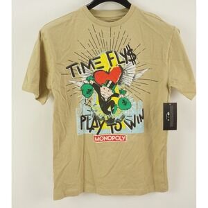 New Monopoly Time Is Money Men's Small Short Sleeve Khaki Brown Graphic T-Shirt